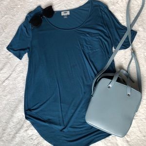 Soft blue front pocket tee
